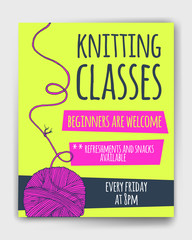 Vector yarn balls  with long thread and knot mock up for knit and crochet classes poster or advertisement. Hand drawn illustration for brochure, poster or cover design. Made using clipping mask - 189215769