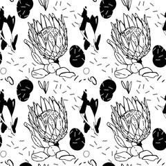 Abstract flowers pattern. Black and white flowers pattern.