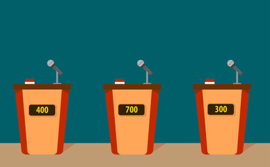 Quiz game with three tables. Colorful flat cartoon vector illustration. Quiz brainy game. © Igor
