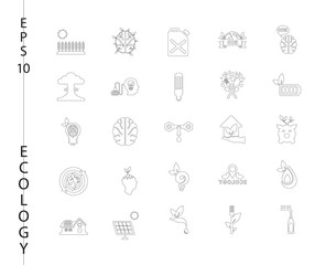 Green, Ecology and environment icon set in vector format. 25 icons in thin line sets