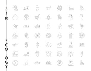 Green, Ecology and environment icon set in vector format. 49 icons in thin line sets