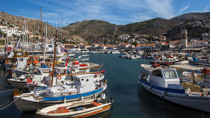 Fototapeta na wymiar Pier of Hydra island, Aegean sea, Greece.