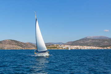 Fototapeta na wymiar Sailing ship yachts regatta on the Aegean sea.