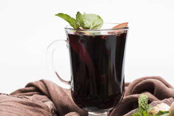 Home and wine tasting. Mint leaves, ginger root and apple