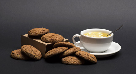 Sweet bakery and tea time. Nutrition and hot beverage