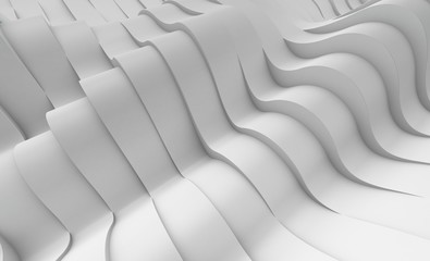 3D illustration of white surface made of waving lines, abstract background