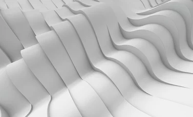 Crédence de cuisine en plexiglas Vague abstraite Illustration 3D de la surface blanche faite de lignes ondulantes, fond abstrait