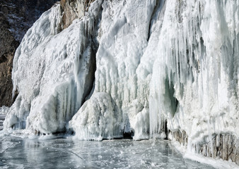icicles on the shore of lake Baikal