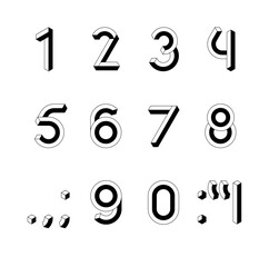 Cube Block 3D Font. Impossible Geometric set of numbers with punctuation marks vector 