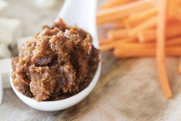 Red Miso in Spoon Close-Up