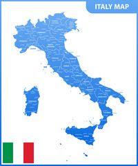 The detailed map of the Italy with regions or states and cities, capital, national flag