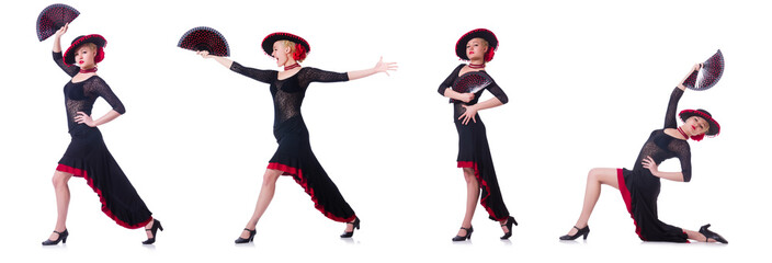 Fototapeta premium Woman dancing spanish dance isolated on white