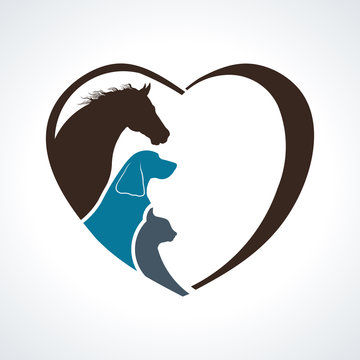 Veterinarian Heart Animal Love. Horse,Dog and Cat Together