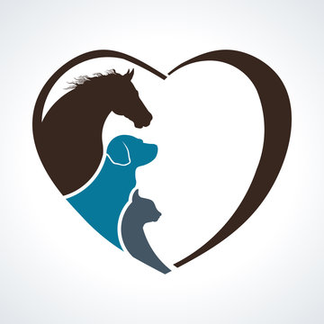 Veterinarian Heart Animal Love. Horse,Dog and Cat Together