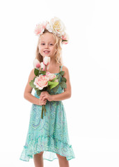 little blonde girl with flowers