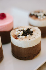 Creamy cakes with coffie at restaurant.