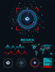 Abstract Big data visualization. Analysis of Information big data connection complex. Futuristic infographic. Information aesthetic design with diagram and dot map. vector eps10