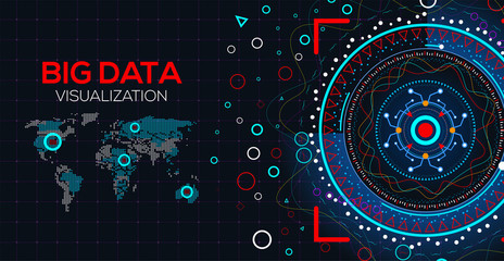 Abstract Big data visualization. Analysis of Information big data connection complex. Futuristic infographic. Information aesthetic design with diagram and dot map. vector eps10