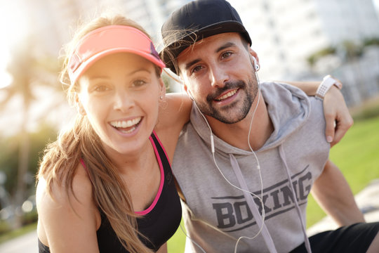 Portrait Of Couple Of Joggers Exercising Together