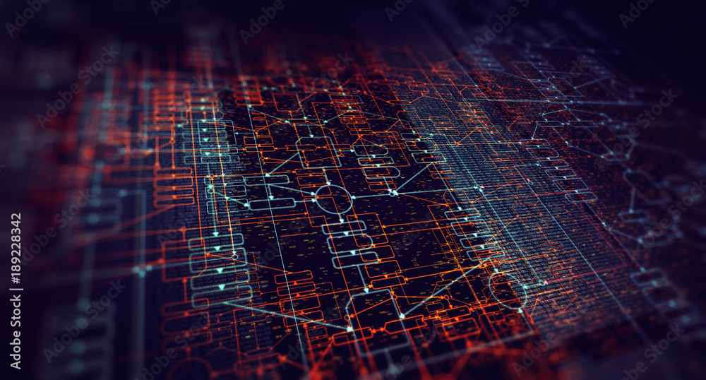 Poster Block chain network/Blockchain network concept , Distributed register technology , Block chain text and computer connection with blue background