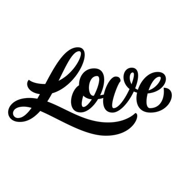 Hand lettering love word, black ink calligraphy isolated on white background. Vector illustration. Can be used for Valentine's day design.