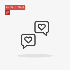 Outline Love chat icon isolated on grey background. Line communication pictogram. Valentines day symbol for website design, mobile application, ui. Editable stroke. Vector illustration, eps10.