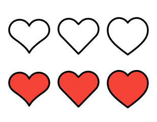 Set of outline red heart icons isolated on white background. Line love pictograms. Valentines day symbols for website design, mobile application, logo, ui. Editable stroke. Vector illustration. Eps10.