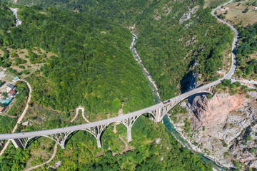Fototapeta na wymiar Aerial view of the Djurdjevica Bridge over the Canyon of the Tara River. Montenegro. 
