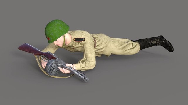 alpha channel, animation,Russian soldier with a weapon crawls