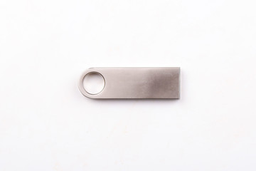Silver usb flash drive, flash card isolated on white background