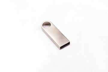 Silver usb flash drive, flash card isolated on white background