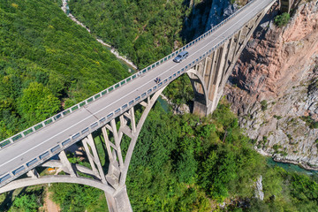 Aerial view of the Djurdjevica Bridge over the Canyon of the Tara River. Montenegro. 