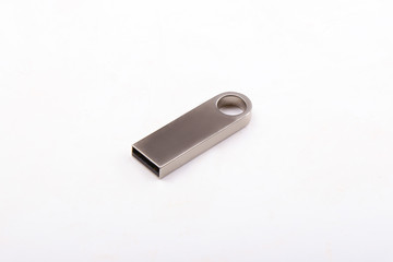 Silver usb flash drive, flash card isolated on white background