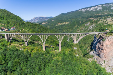 Fototapeta na wymiar Aerial view of the Djurdjevica Bridge over the Canyon of the Tara River. Montenegro. 