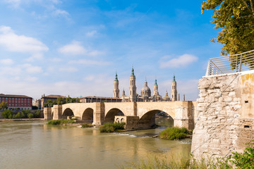 The Cathedral-Basilica of Our Lady of Pillar - a roman catholic church, Zaragoza, Spain. Copy space for text.