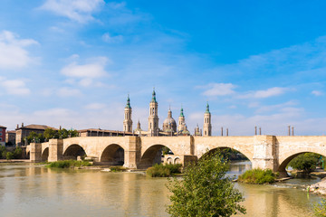 The Cathedral-Basilica of Our Lady of Pillar - a roman catholic church, Zaragoza, Spain. Copy space for text.