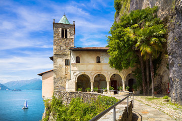 Fototapeta na wymiar Hermitage or Eremo of Santa Caterina del Sasso monastery. Maggiore lake, Lombardy Italy