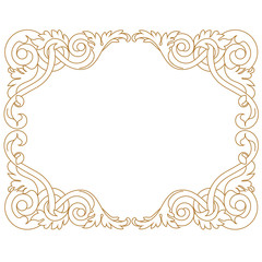 Golden vintage border frame engraving with retro ornament pattern in antique baroque style decorative design. Vector
