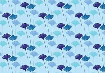 Hand drawn ginkgo leaves vector in blue color palette