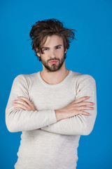 Insomnia, energy, single with uncombed hair.