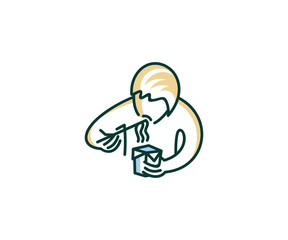 Man eating chinese food logo template. Man eating noodles vector design. Food illustration