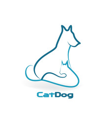 Cat and dog, line art vector