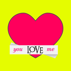 Postcard with pink heart and text. Retro or vintage style