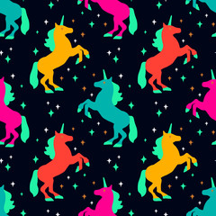 Seamless pattern with unicorn silhouette. Vector illustration. Cute magic background. Fantasy wallpaper