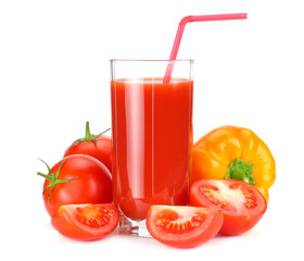 tomato juice isolated on white background. juice in glass