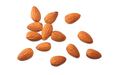almonds isolated on white background top view