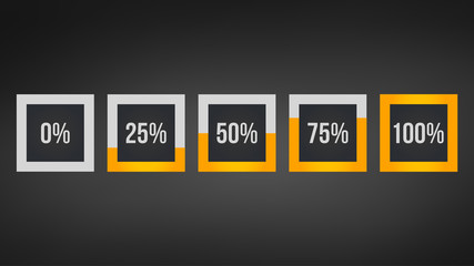 circle percentage,Performance analysis in percent, square number 0,25,50,75,100, vector infographic isolated on black background