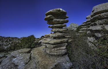 View of Torcal de Antequera in Malaga, Spain, an impressive karst landscape of unusual limestones landforms