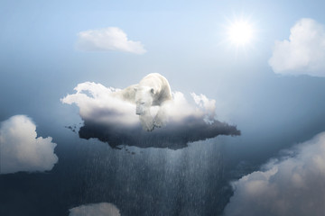 Trauriger Eisbär auf einer Regenwolke