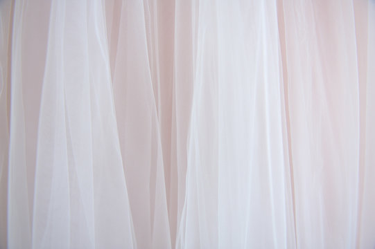 Beautiful tulle fabric on a pink bride dress